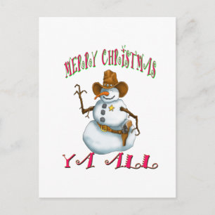 snowman sherriff MerryChrsts Ya all Holiday Postcard
