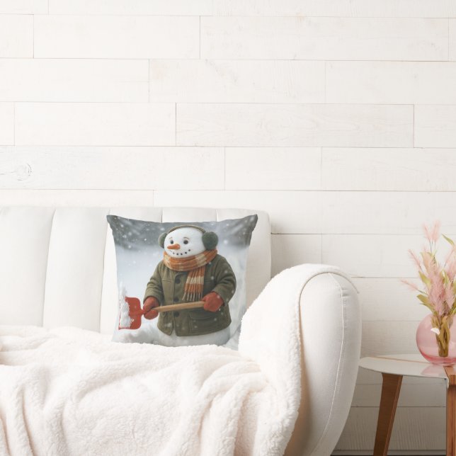 Snowman Shoveling Snow Cushion (Couch)