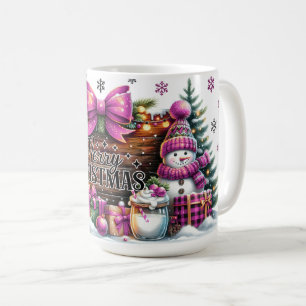 Snowman & Sign with Pink Bow and Presents Coffee Mug
