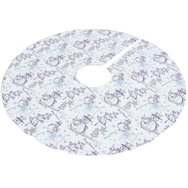 Snowman Sketch Christmas Tree Skirt (Angled)