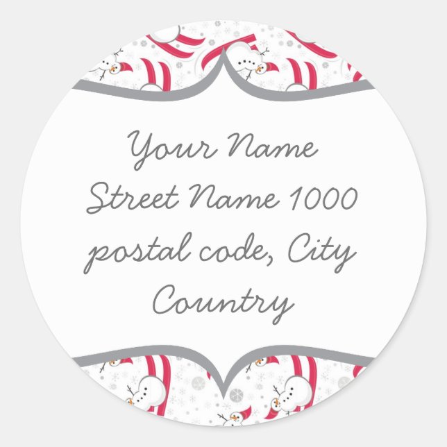 snowman ski on grey snowflakes address label (Front)