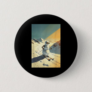Snowman skiing 6 cm round badge