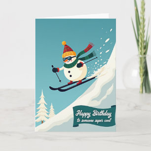 Snowman Skiing Birthday Card