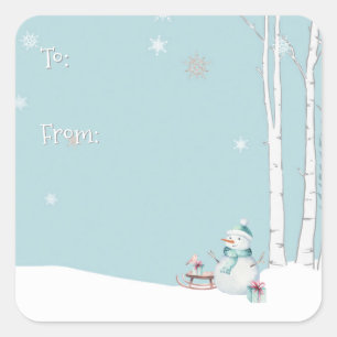 Snowman Sled Gifts To From Personalised  Square Sticker