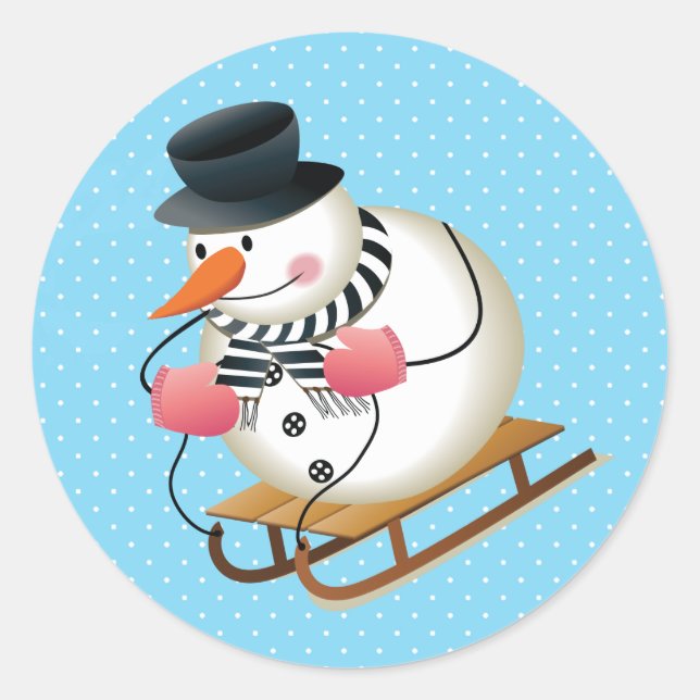 Snowman Sled Glossy Stickers 3 inch (sheet of 6) (Front)