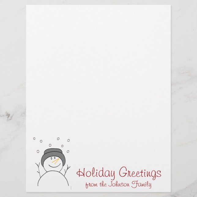 Snowman Smiling Christmas Holiday Letter (Front)