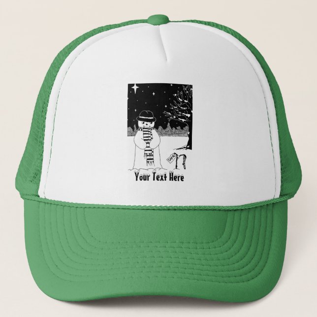 snowman smiling in the snow scene christmas trucker hat (Front)