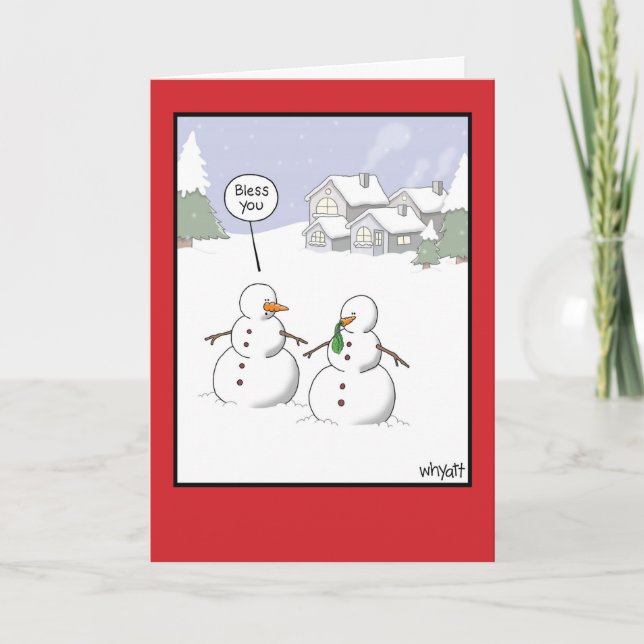 Snowman Sneeze Christmas Humour Greeting Card (Front)