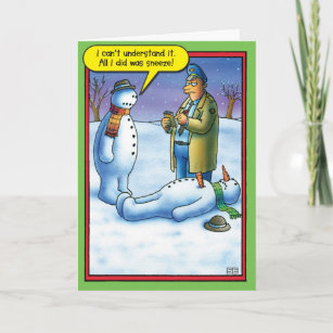Snowman Sneeze Christmas Humour Greeting Card