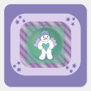 Snowman Snow Angel Purple Square Sticker