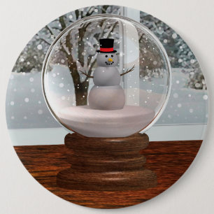 Snowman Snow Globe 6 Cm Round Badge