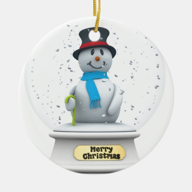 Snowman Snow Globe Ceramic Tree Decoration (Front)