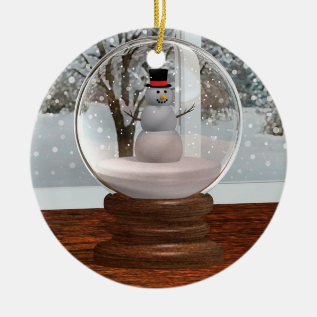 Snowman Snow Globe Ceramic Tree Decoration (Front)