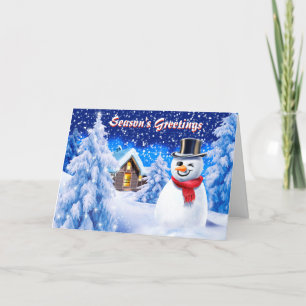 Snowman snow scene cute christmas card