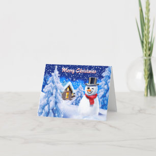 Snowman snow scene cute Christmas note card