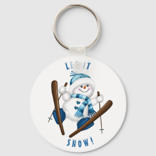 Snowman Snow Skier Snowflake Key Ring