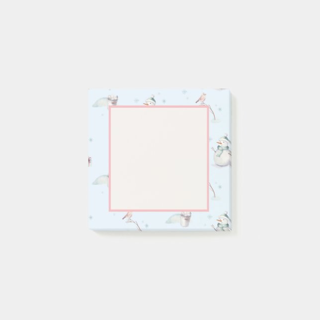 Snowman Snowball Design Framed Text Post-it Notes (Front)
