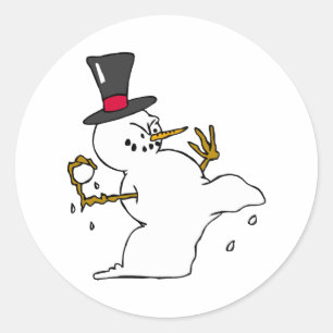 Snowman Snowball Fight Classic Round Sticker