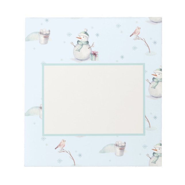 Snowman Snowball Framed Text Box Design  Notepad (Front)
