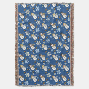 Snowman Snowflake Blue Throw Blanket