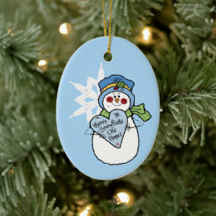 Snowman Snowflake Family Home Blue Christmas Ceramic Tree Decoration