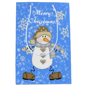 Snowman Snowflake Personalised Christmas Medium Gift Bag
