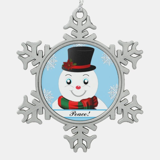 snowman snowflake pewter christmas ornament (Front)