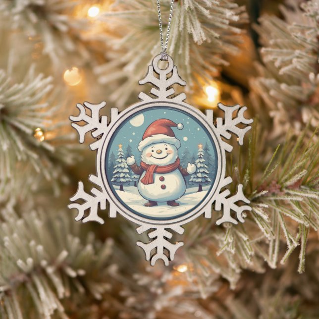 Snowman  snowflake pewter christmas ornament (Tree)