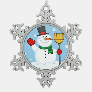 Snowman Snowflake Pewter Christmas Ornament