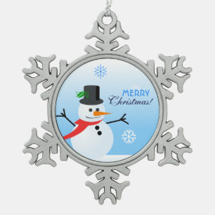 Snowman Snowflake Pewter Christmas Ornament