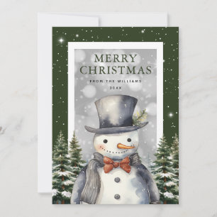 Snowman Snowflake Watercolor Merry Christmas Holiday Card