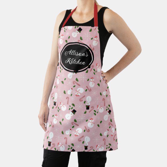 Snowman Snowflake Winter Personalised Xmas Apron (Insitu)