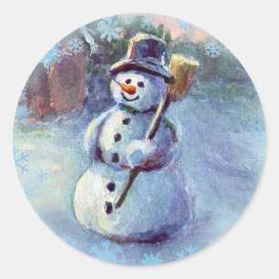 SNOWMAN & SNOWFLAKES by SHARON SHARPE Classic Round Sticker