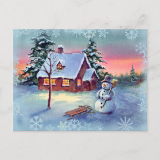 SNOWMAN & SNOWFLAKES by SHARON SHARPE Postcard