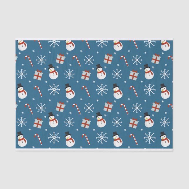 Snowman, snowflakes, candy canes tissue paper (Front)
