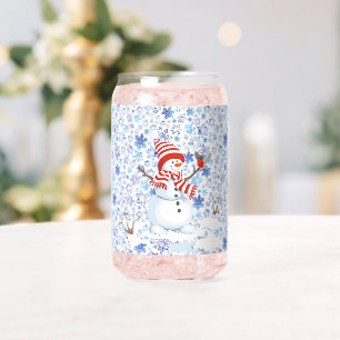 Snowman Snowflakes Christmas Add Name Can Glass