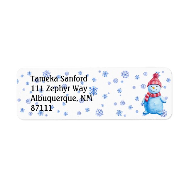 Snowman, Snowflakes, Christmas Return Address (Front)