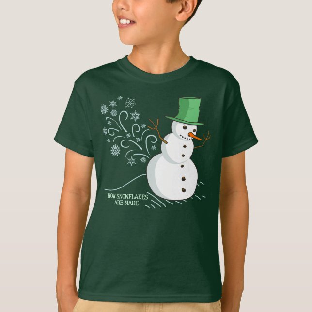 Snowman Snowflakes Funny Cartoon T-Shirt (Front)