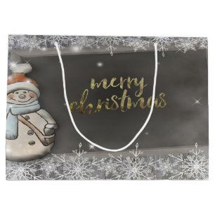 Snowman,Snowflakes Holiday Large Gift Bag