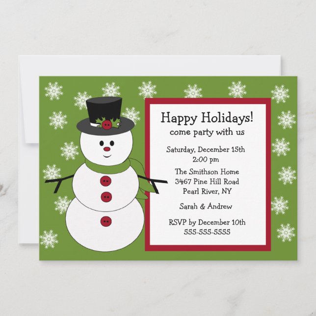 Snowman & Snowflakes Holiday Party Invitation (Front)