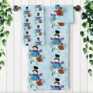 Snowman Snowflakes Poinsettia Bath Towel Set