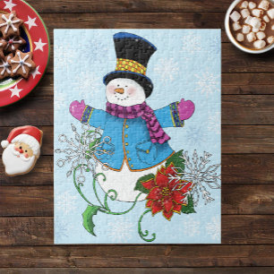 Snowman Snowflakes Poinsettia  Jigsaw Puzzle