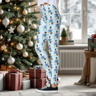 Snowman Snowflakes Poinsettia Leggings