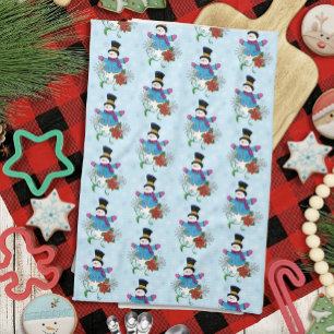  Snowman Snowflakes Poinsettia  Tea Towel