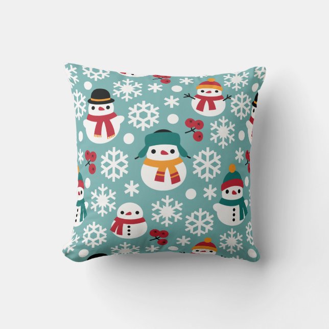Snowman & Snowflakes Seamless Pattern Cushion (Front)