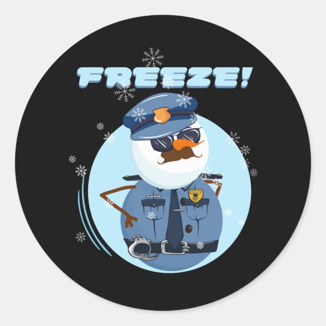 Snowman Snowmen Police Cop Freeze Classic Round Sticker (Front)