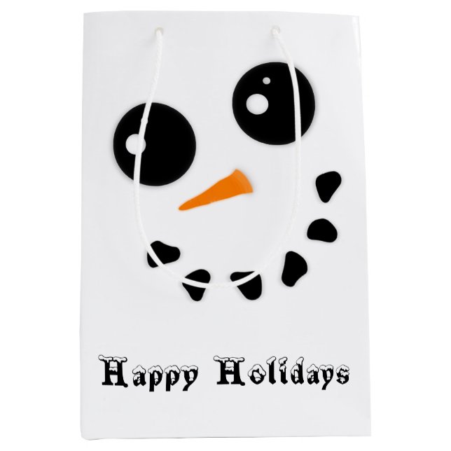 Snowman Snowoman Face Happy Holidays Gift Bag (Front)