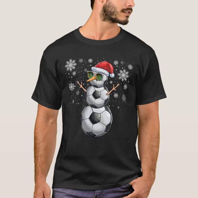 Snowman Soccer Ball Christmas Santa Boys Kids  T-Shirt (Front)