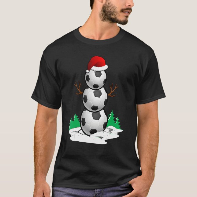 Snowman Soccer Ball Santa Hat Christmas Pajama Xma T-Shirt (Front)