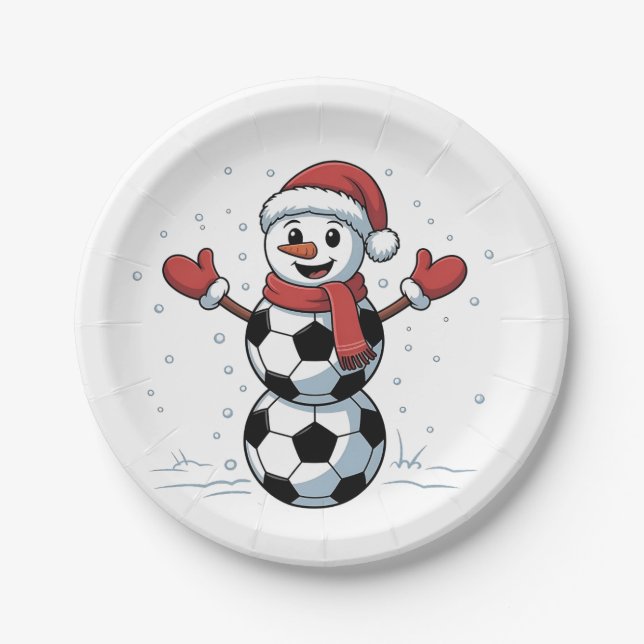 Snowman Soccer Christmas Santa Baseball Sport Paper Plate (Front)